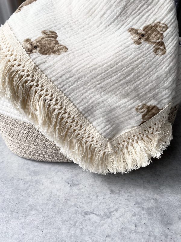 Blanket - Muslin Tassel - Bear Pattern