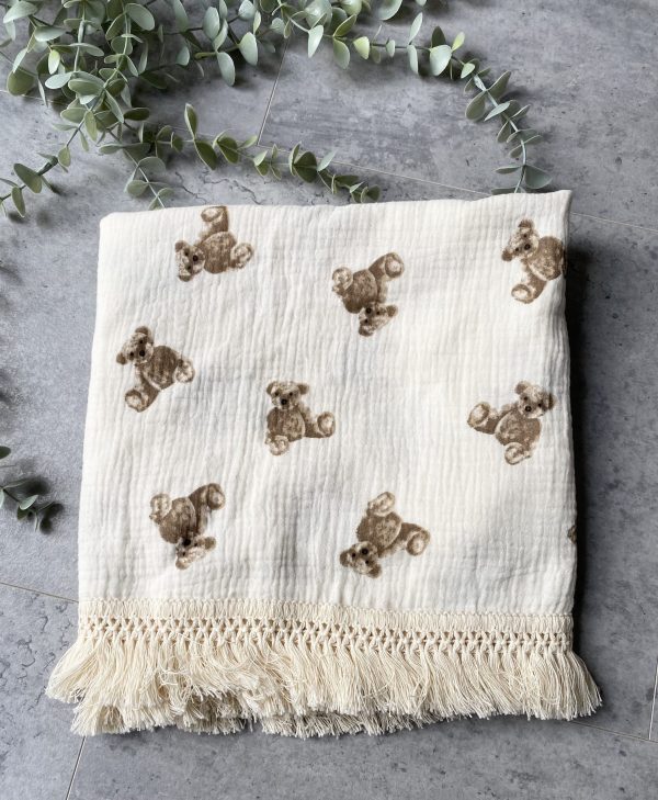 Blanket - Muslin Tassel - Bear Pattern