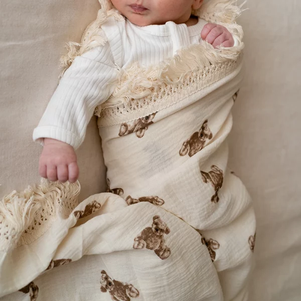 Blanket - Muslin Tassel - Bear Pattern