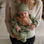 Knitted Sleep Suit, Hat & Booties Set - Organic Cotton