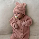 Knitted Sleep Suit, Hat & Booties Set - Organic Cotton