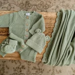 Knitted Sleep Suit, Hat & Booties Set - Organic Cotton