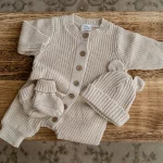 Knitted Sleep Suit, Hat & Booties Set - Organic Cotton