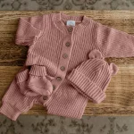 Knitted Sleep Suit, Hat & Booties Set - Organic Cotton