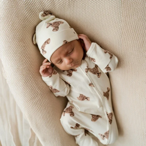 Organic Sleepsuit & Hat - Bear Pattern
