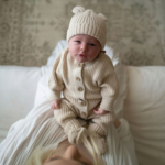 Knitted Sleep Suit, Hat & Booties Set - Organic Cotton