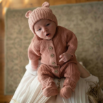 Knitted Sleep Suit, Hat & Booties Set - Organic Cotton