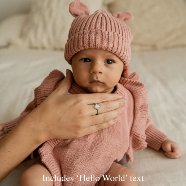 Knitted Legless Hello World Romper, Hat & Booties Set - Organic Cotton