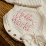 Knitted Legless Hello World Romper, Hat & Booties Set - Organic Cotton