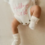 Knitted Legless Hello World Romper, Hat & Booties Set - Organic Cotton