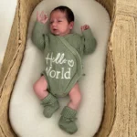 Knitted Legless Hello World Romper, Hat & Booties Set - Organic Cotton